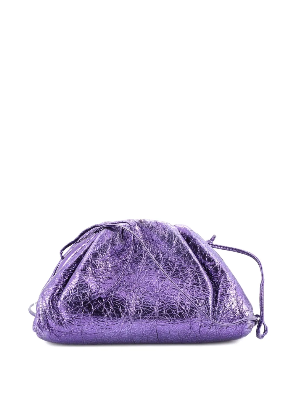BOTTEGA VENETA Pre-owned The Pouch Crinkled Metallic Leather Mini Crossbody Bag In Purple