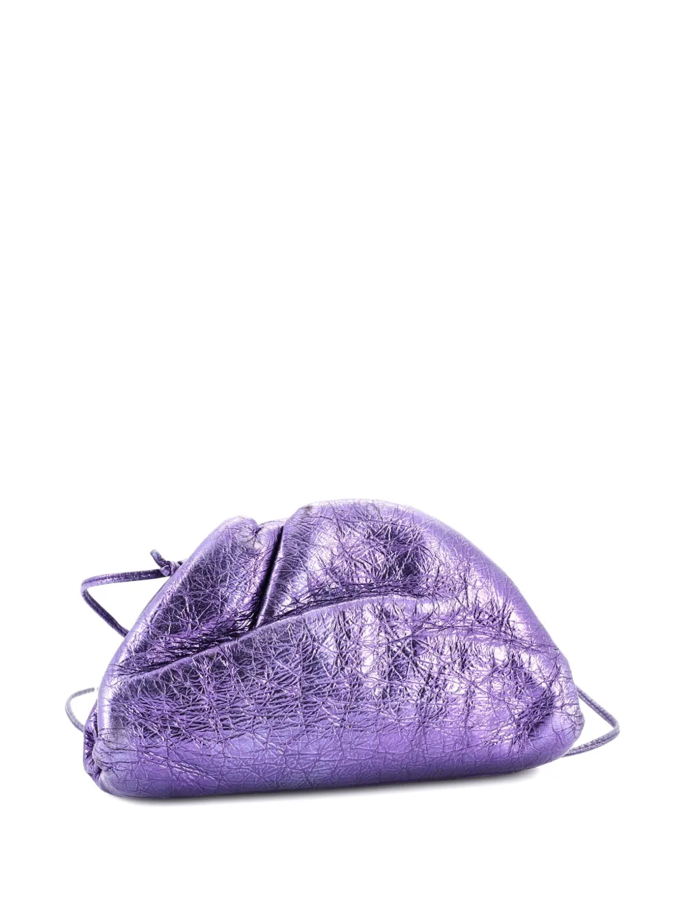 BOTTEGA VENETA Pre-owned The Pouch Crinkled Metallic Leather Mini Crossbody Bag In Purple