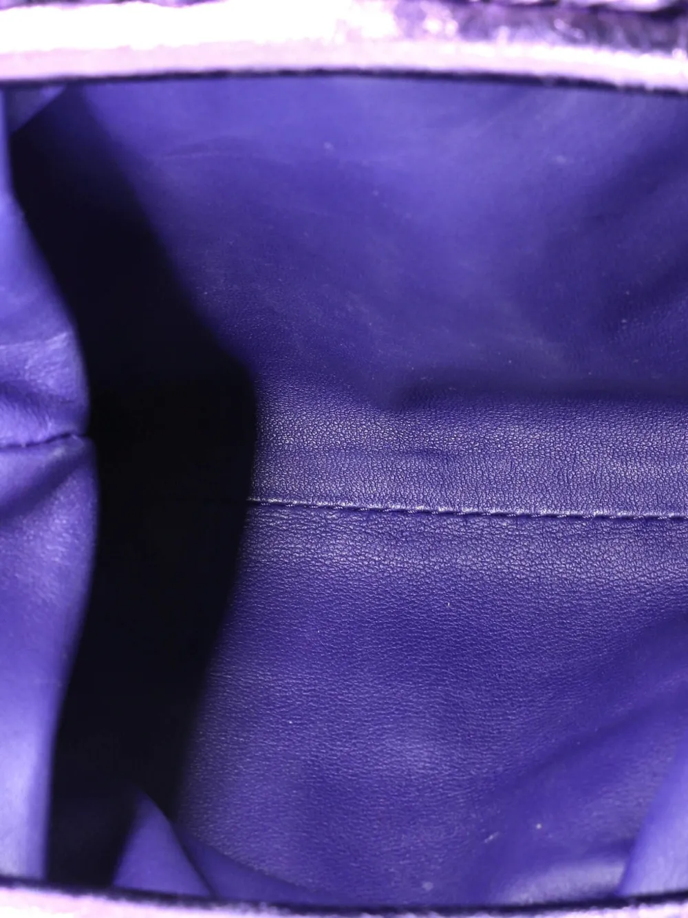 BOTTEGA VENETA Pre-owned The Pouch Crinkled Metallic Leather Mini Crossbody Bag In Purple