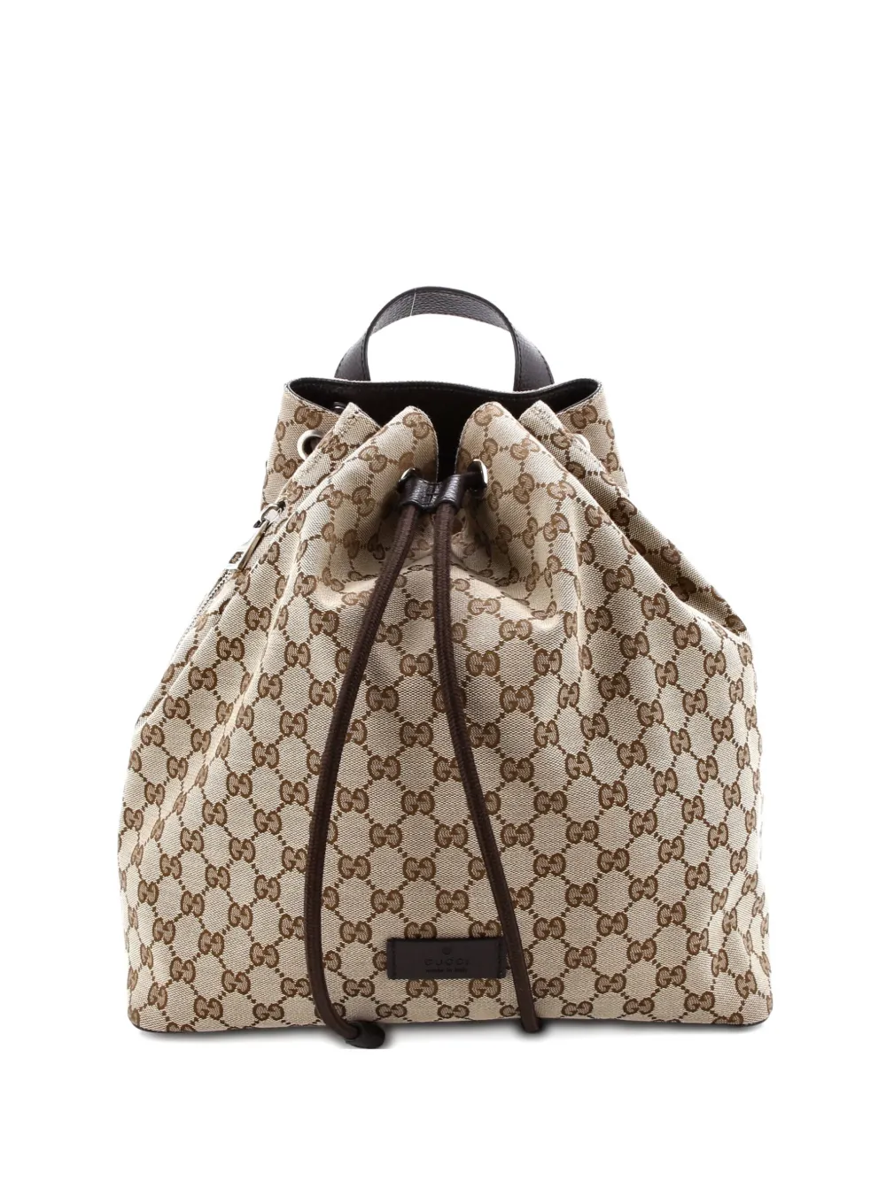 Pre-owned Gucci Drawstring Gg Canvas Medium Backpack In Brown