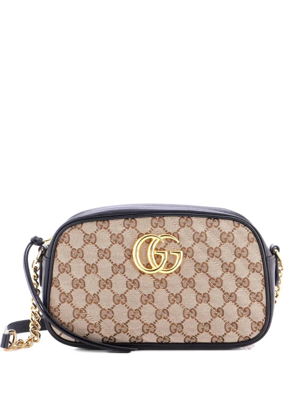 Pre-owned Gucci Gg Marmont Shoulder Bag Diagonal Quilted Gg Canvas With Leather Small Crossbody Bag In Black
