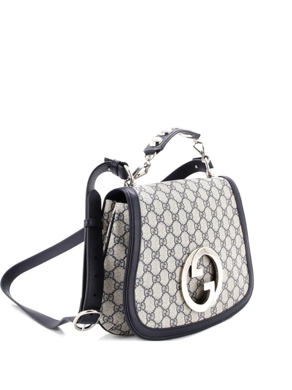 Pre-owned Gucci Blondie Nm Top Handle Bag Gg Coated Canvas Medium Satchel In Blue