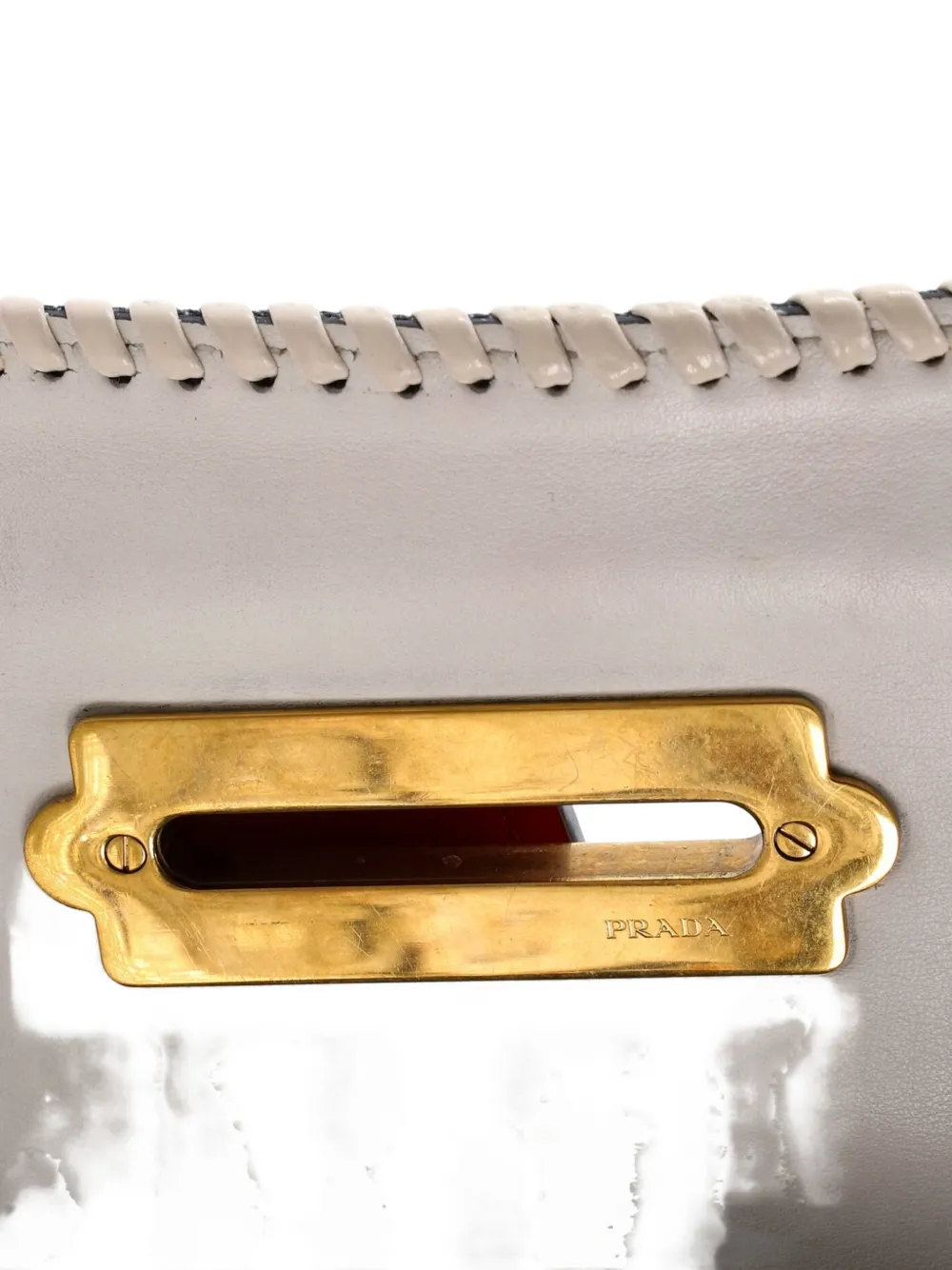 PRADA Pre-owned Cahier Embellished Denim And Leather Small Crossbody Bag In Multi