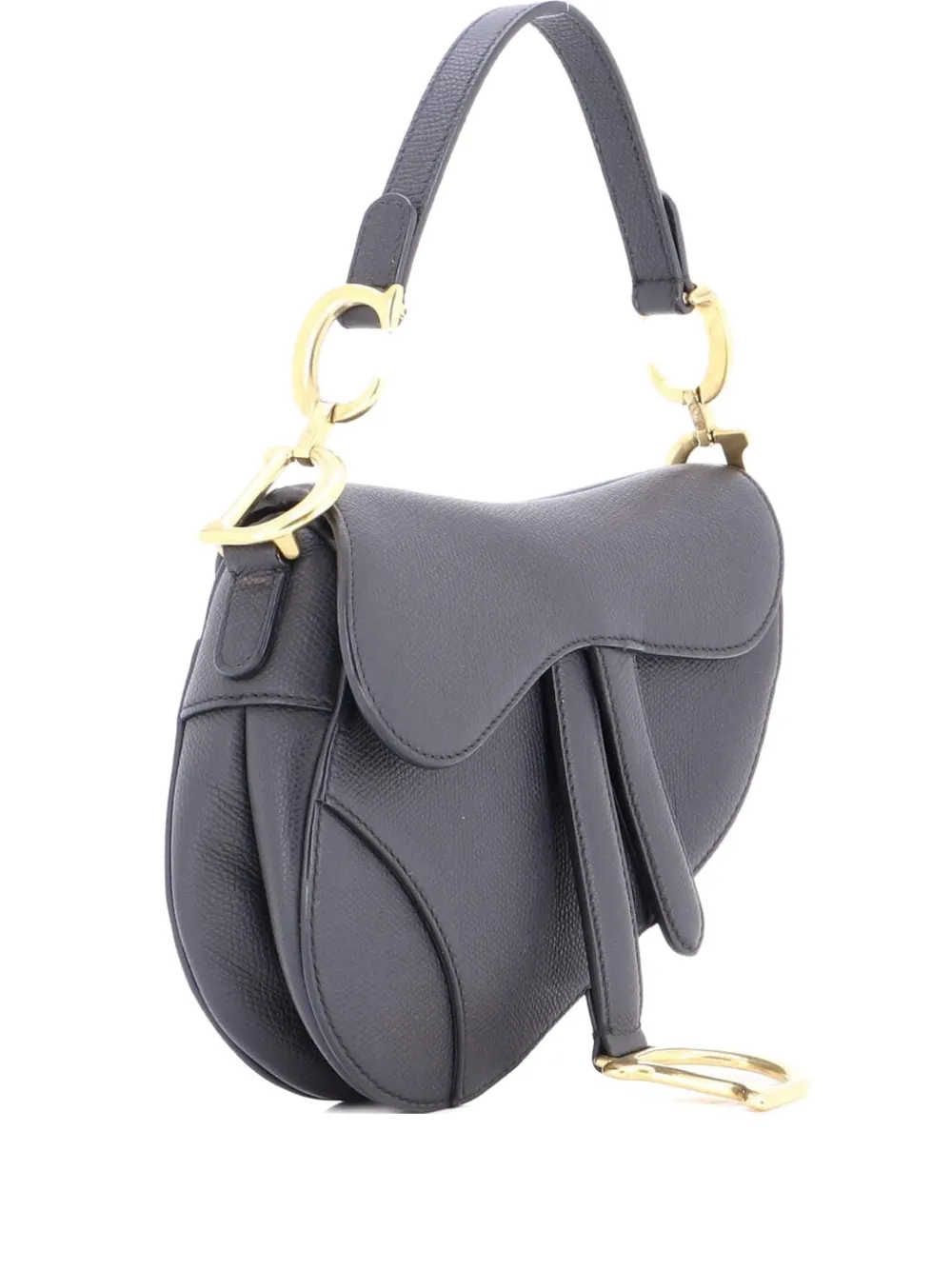 Pre-owned Dior Saddle Handbag Leather Mini Shoulder Bag In Black