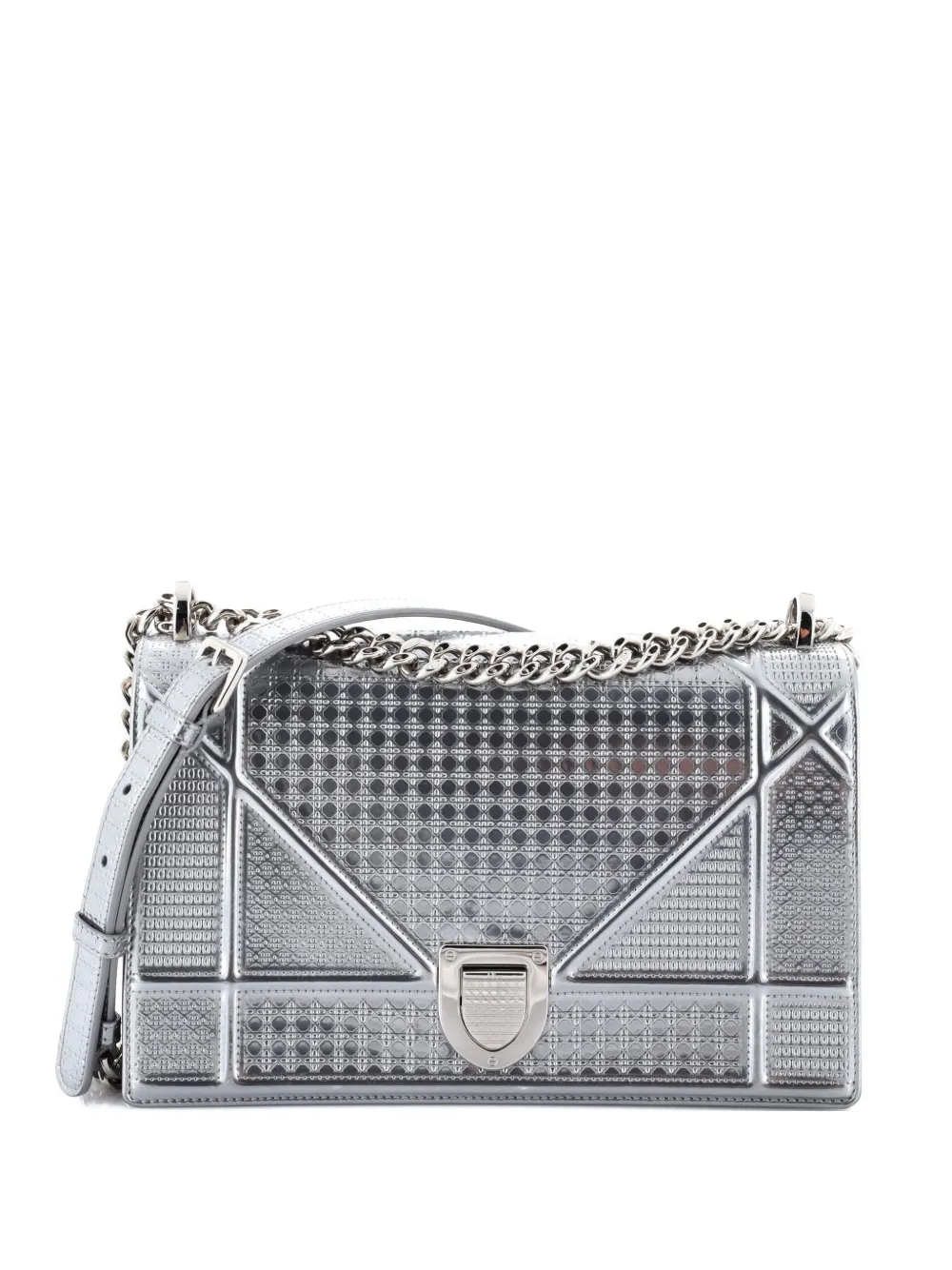 Christian Dior Pre-Owned Diorama Flap Bag Cannage Embossed Calfskin Medium shoulder bag - Argento