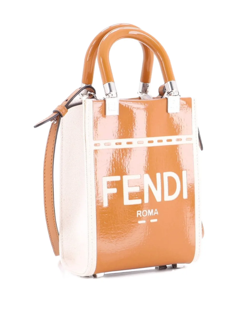 Fendi Pre-Owned Sunshine Shopper Tote Patent and Canvas Mini crossbody bag - Marrone