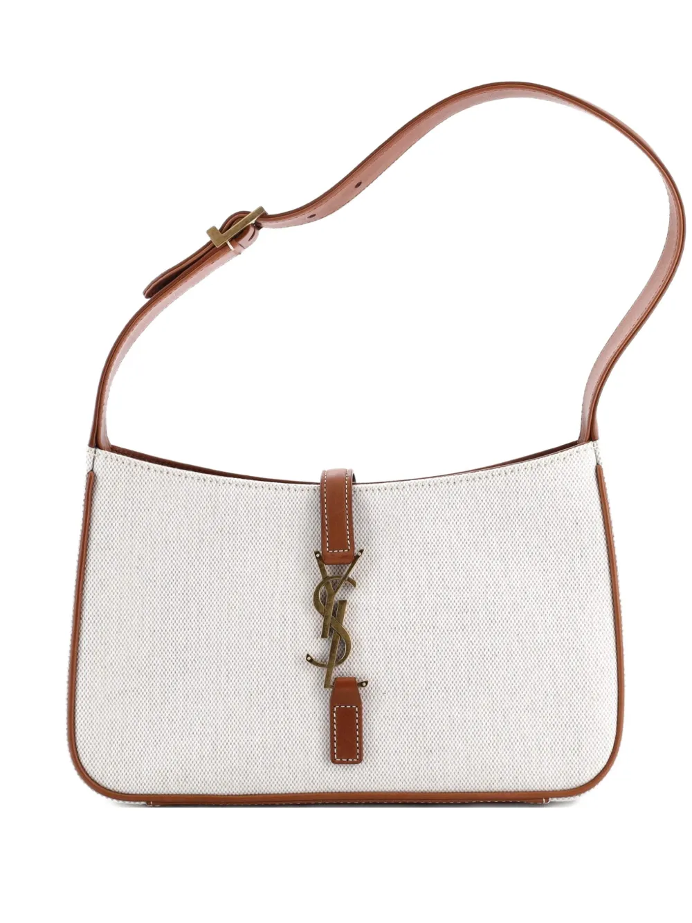 Pre-owned Saint Laurent Le 5 A 7 Canvas Small Hobo Bag In Brown