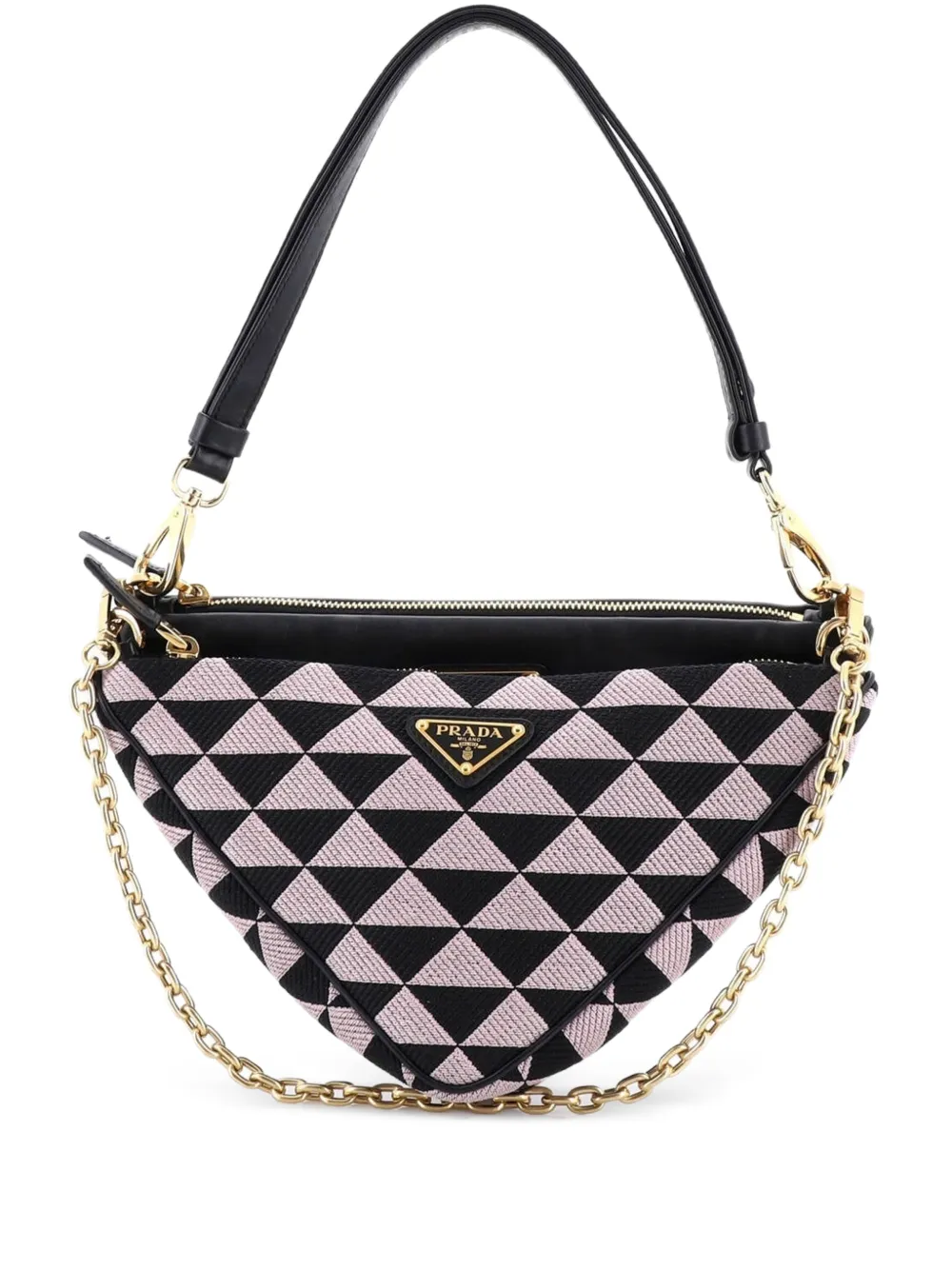 Prada Pre-Owned Double Symbole Triangle Bag Leather and Jacquard Mini shoulder bag - Nero