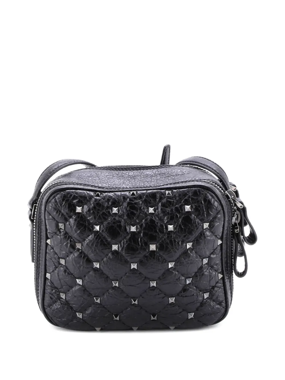 Rockstud Double Zip Camera Bag Quilted Crackled Leather Crossbody Bag