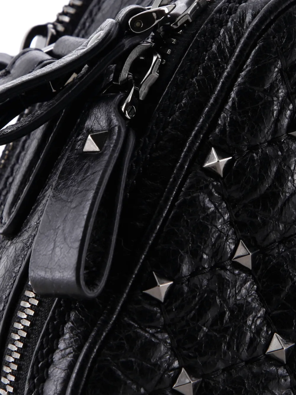 Rockstud Double Zip Camera Bag Quilted Crackled Leather Crossbody Bag