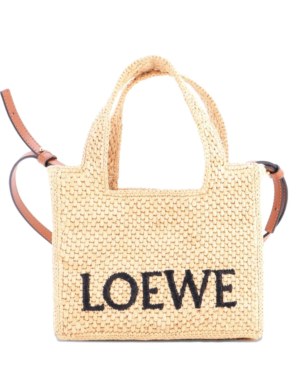 Pre-owned Loewe Paula's Ibiza Logo Convertible Raffia Small Tote Bag In Neutral