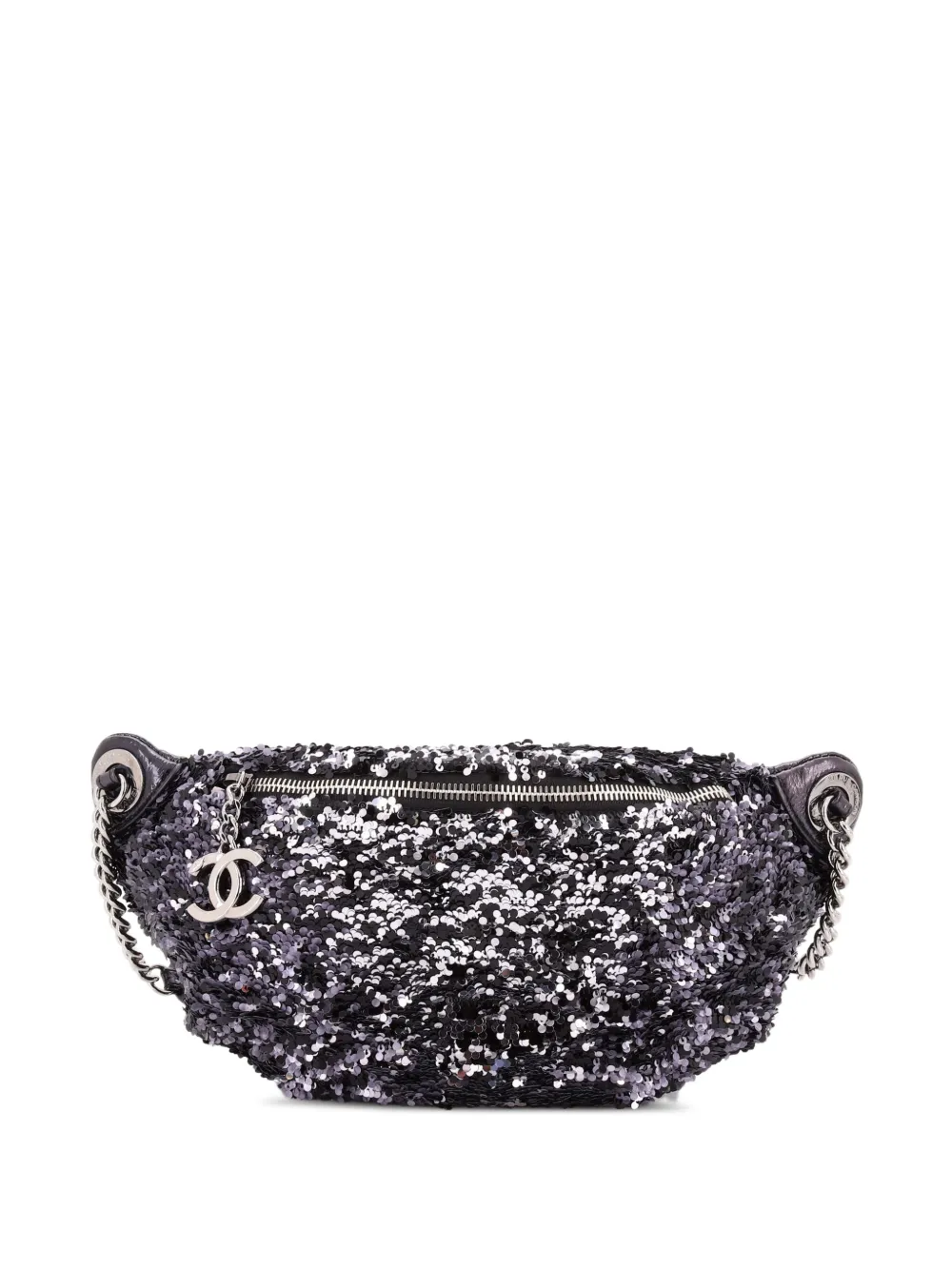 CHANEL Pre-Owned CC Charm Zip Waist Bag Sequins and Quilted Lambskin belt bag - Nero