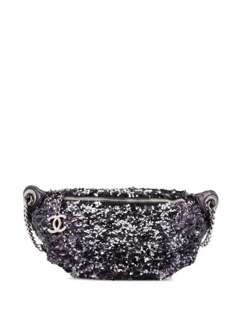 CHANEL Pre-Owned CC Charm Zip Waist Bag Sequins and Quilted Lambskin belt bag