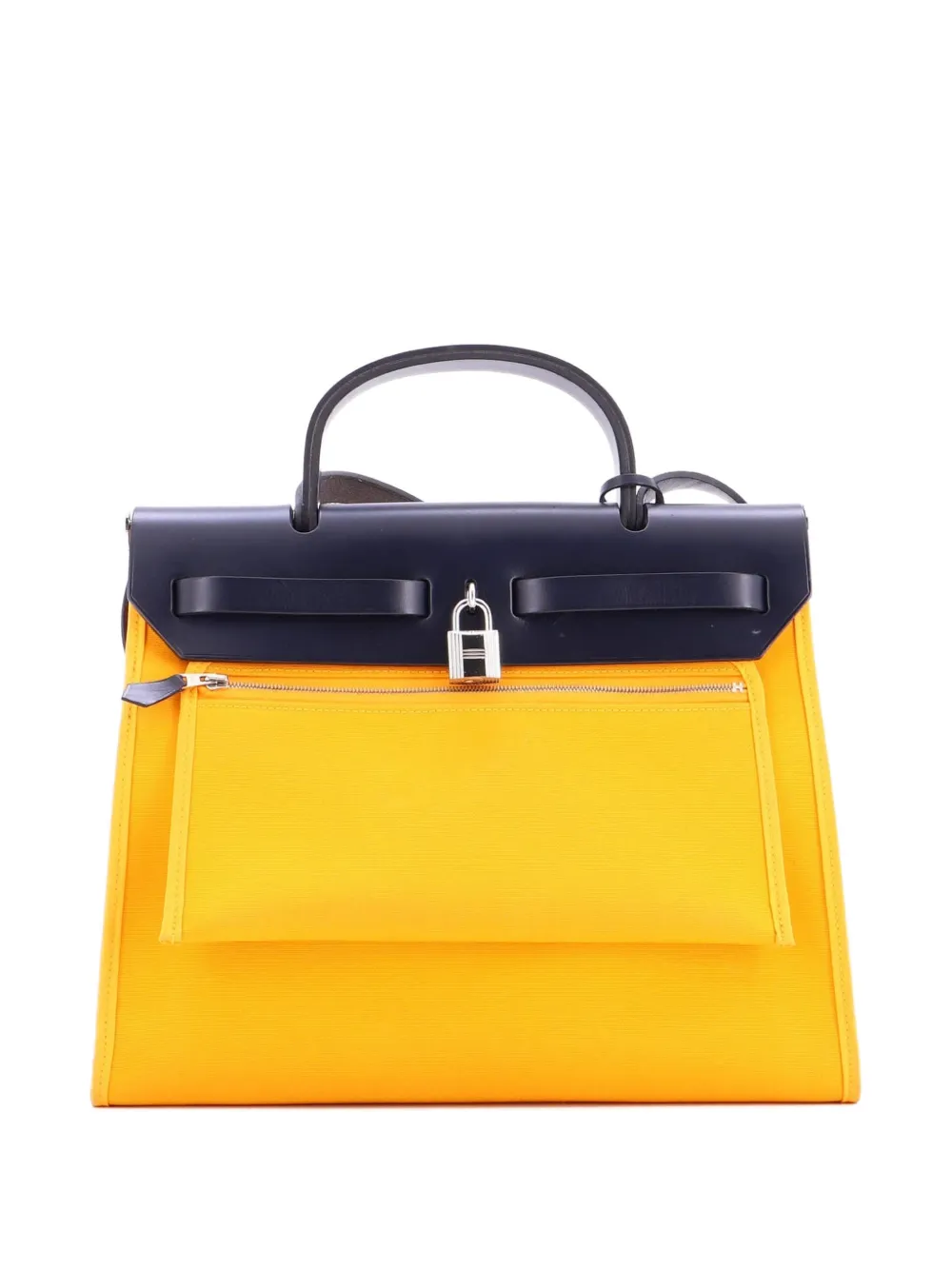 Pre-owned Hermes Herbag Zip Leather And Toile 31 Shoulder Bag In Blue