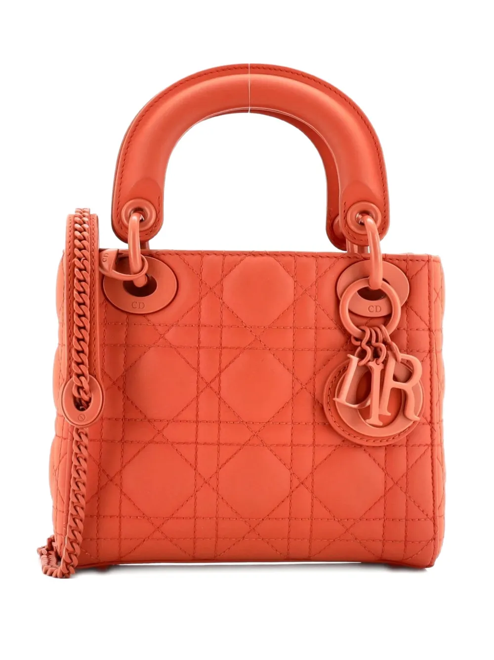 Pre-owned Dior Ultra Matte Lady Chain Bag Cannage Quilt Calfskin Mini Shoulder Bag In Orange