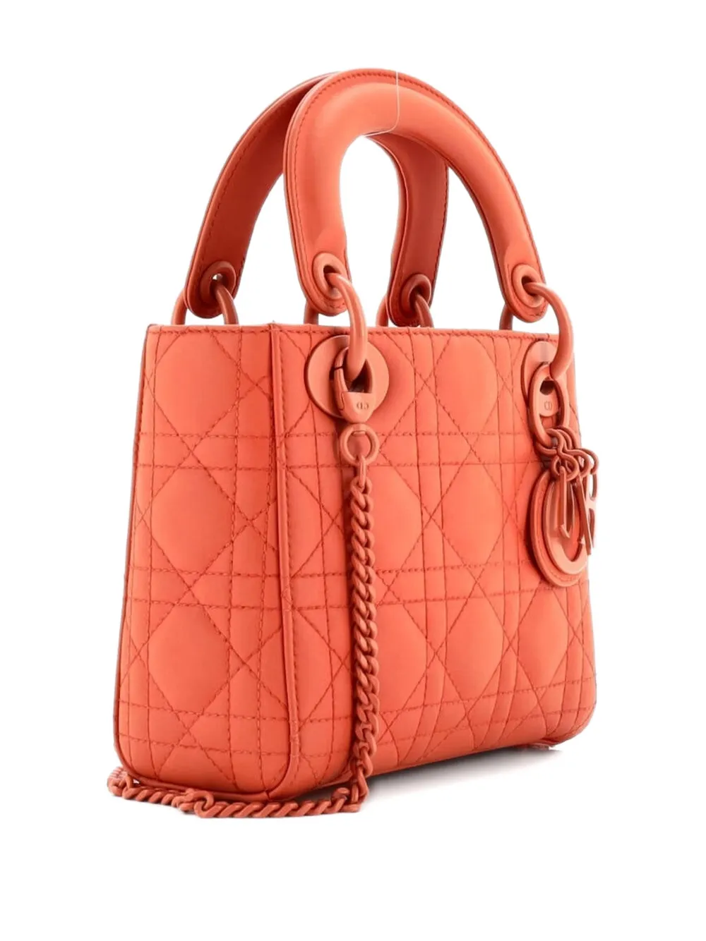 Pre-owned Dior Ultra Matte Lady  Chain Bag Cannage Quilt Calfskin Mini Shoulder Bag In Orange