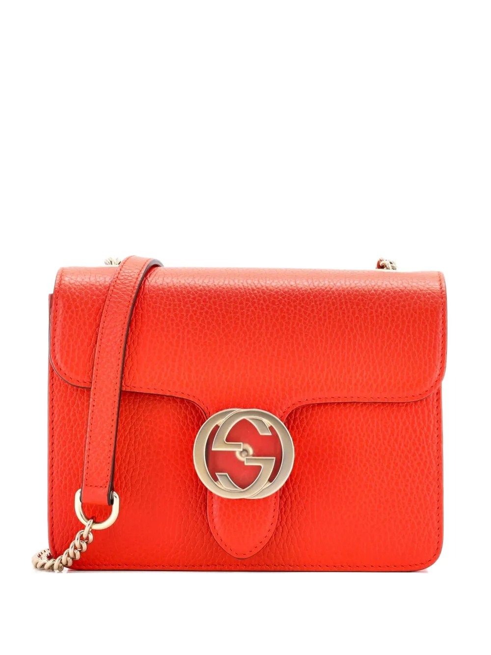 Pre-owned Gucci Interlocking Leather Small Shoulder Bag In Orange