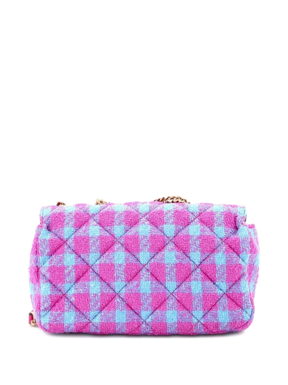 VERSACE Pre-owned Medusa Icon Chain Flap Bag Quilted Tweed Mini Shoulder Bag In Blue