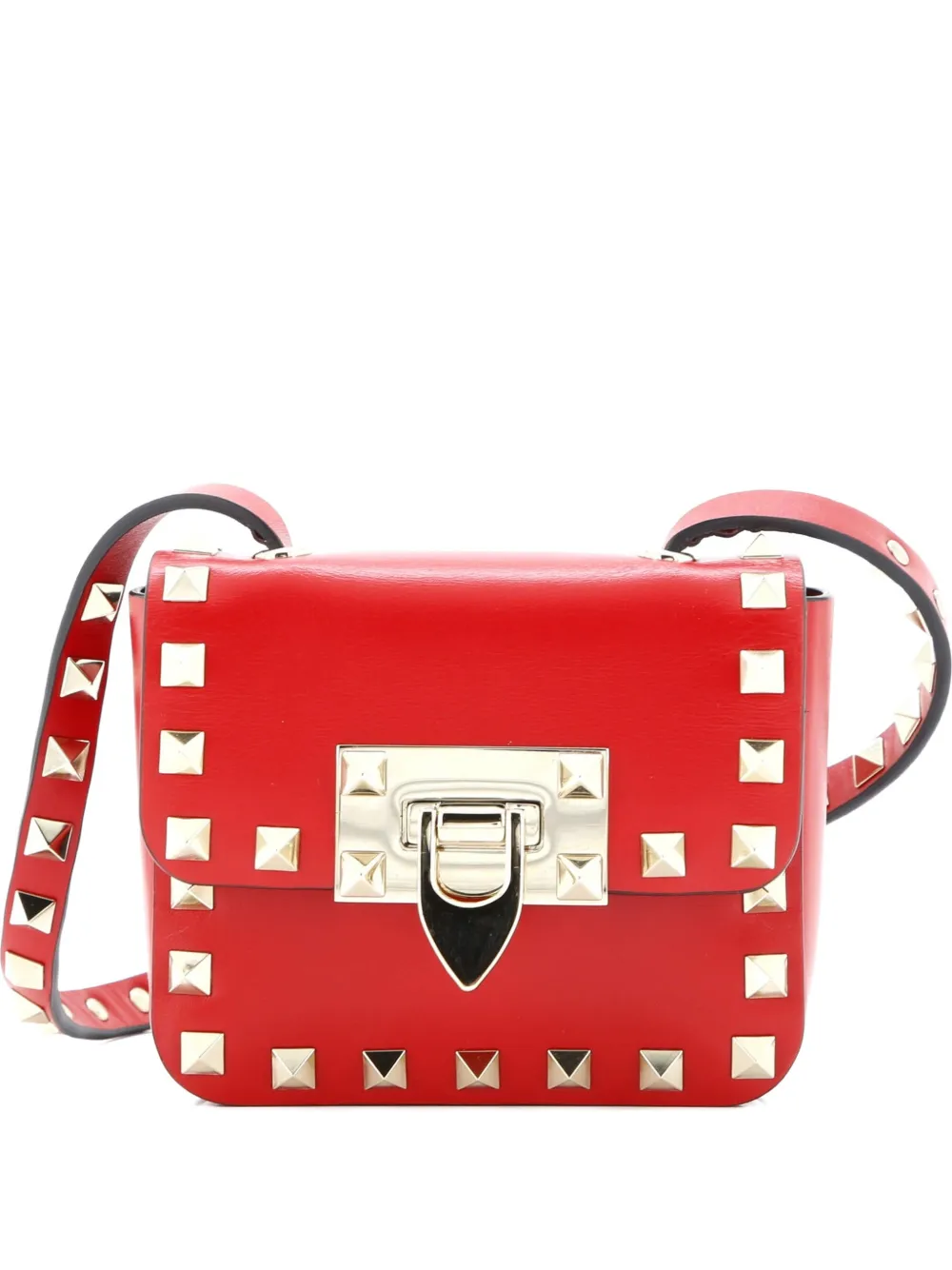 Pre-owned Valentino Garavani Rockstud Flip Lock Flap Bag Leather Super Mini Crossbody Bag In Red