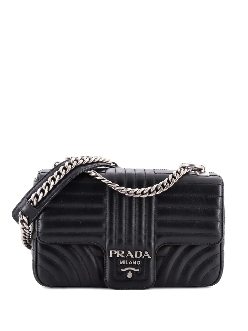 Prada Pre-Owned Chain Flap Shoulder Bag Diagramme Quilted Leather Medium crossbody bag - Nero