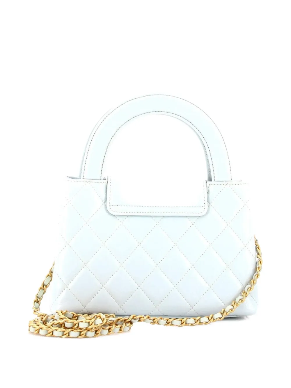 Pre-owned Chanel Kelly Top Handle Shopping Bag Quilted Shiny Aged Calfskin Mini Satchel In Blue