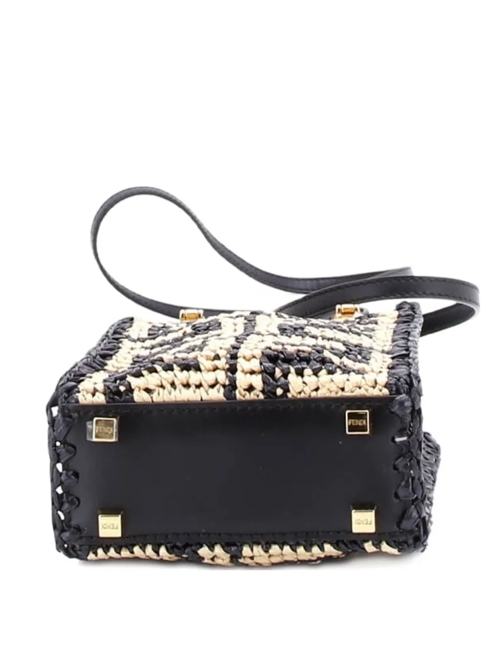 Pre-owned Fendi Sunshine Shopper Tote Zucca Raffia Mini Satchel In Black