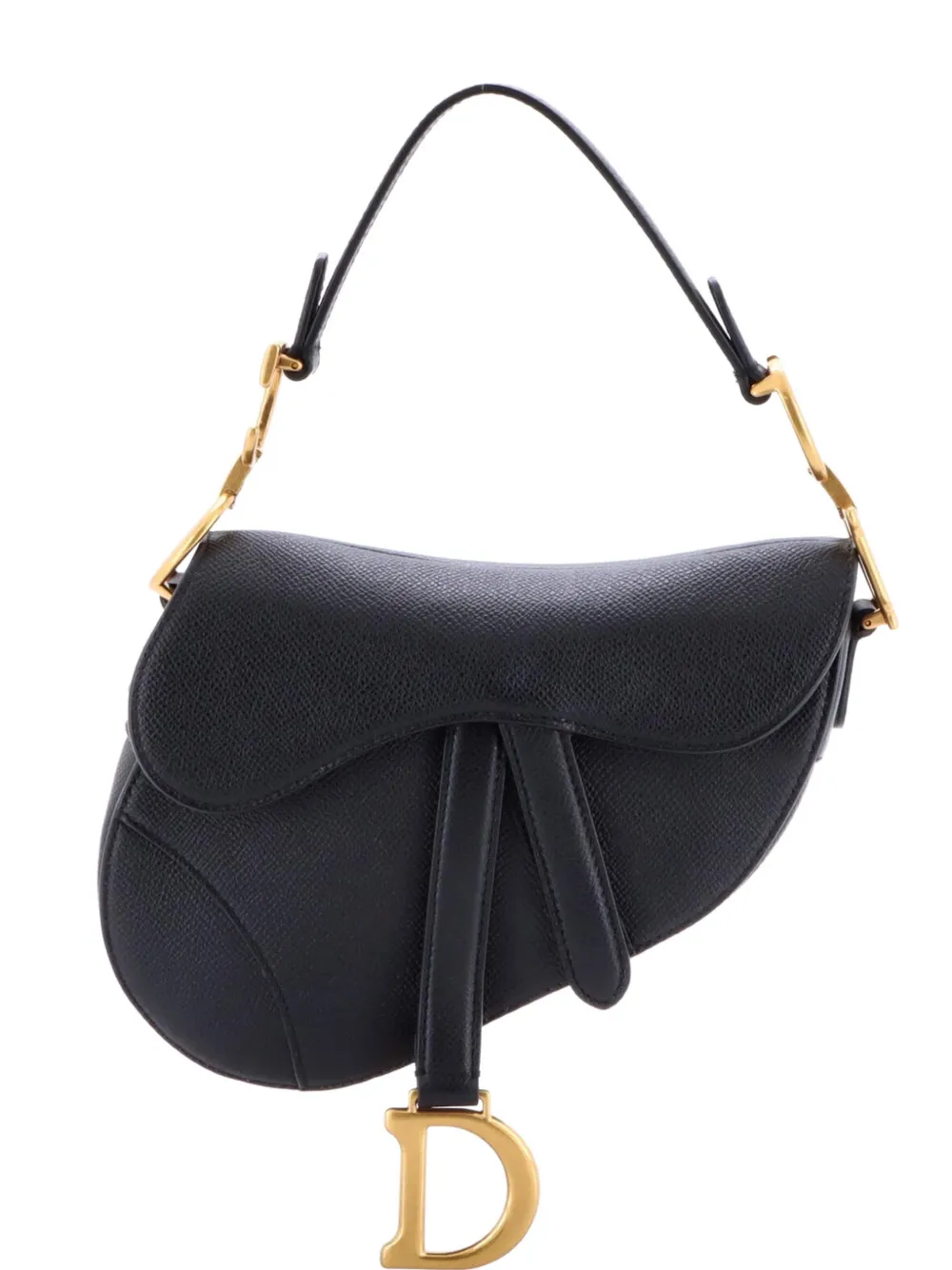 Pre-owned Dior Saddle Handbag Leather Mini Shoulder Bag In Black