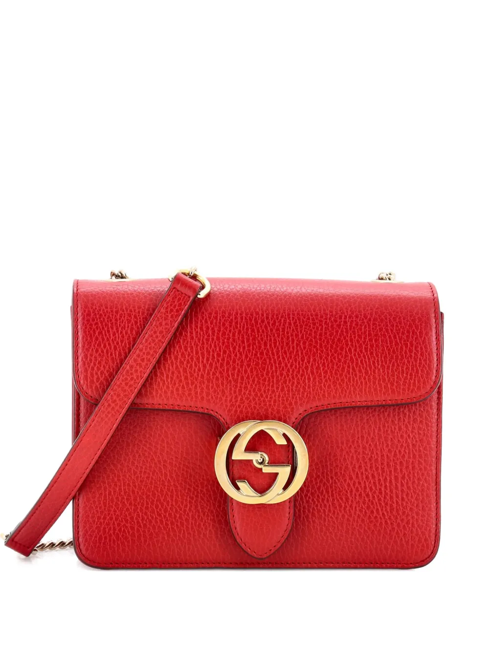 Pre-owned Gucci Interlocking Leather Small Shoulder Bag In Red