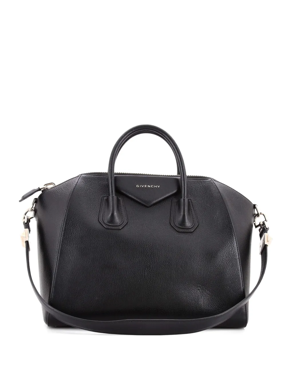 Pre-owned Givenchy Antigona Bag Leather And Kenya Metal Medium Satchel In Black