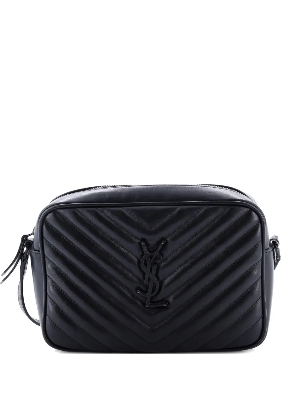 Pre-owned Saint Laurent Lou Camera Bag Matelasse Chevron Leather Small Crossbody Bag In Black