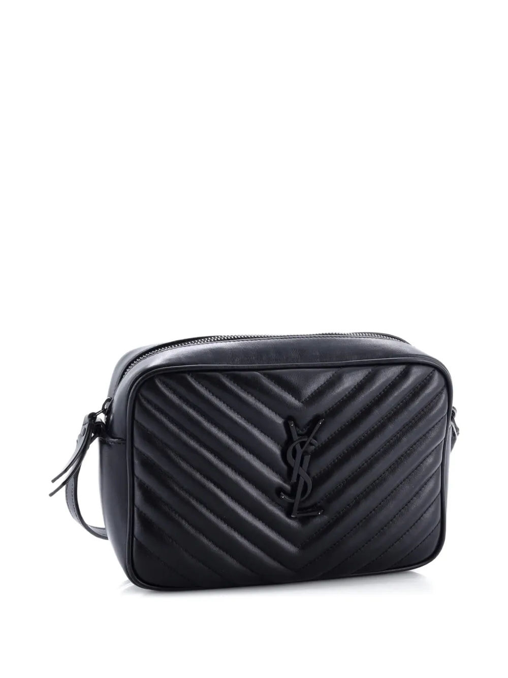 SAINT LAURENT Pre-owned Lou Camera Bag Matelasse Chevron Leather Small Crossbody Bag In Black