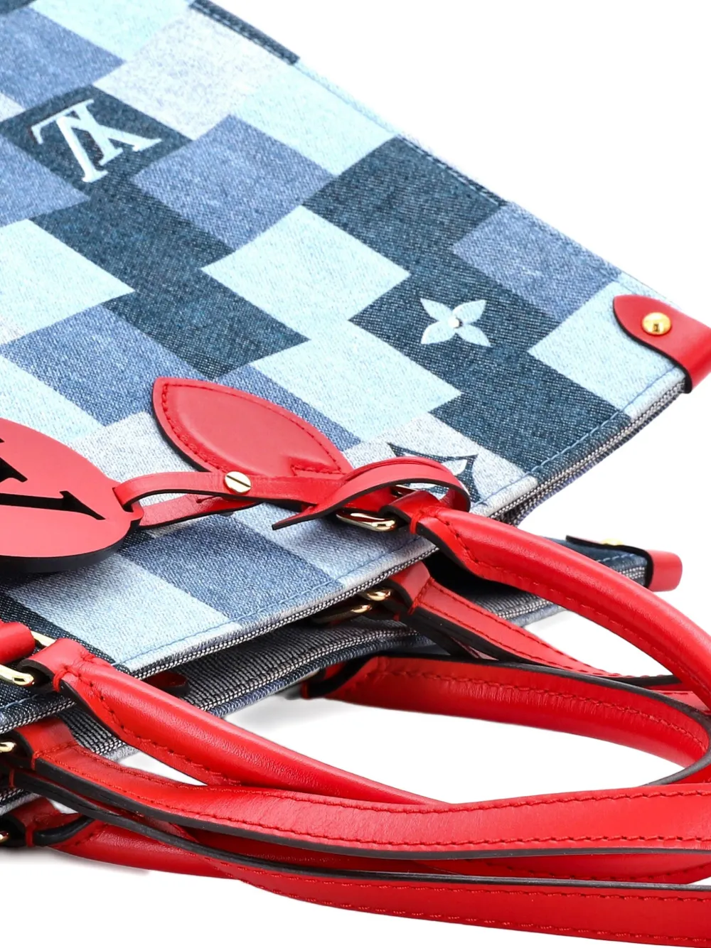 LOUIS VUITTON Pre-owned Onthego Damier And Monogram Patchwork Denim Gm Tote Bag In Blue