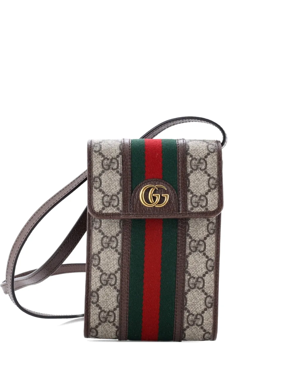 Pre-owned Gucci Ophidia Vertical Flap Gg Coated Canvas Mini Crossbody Bag In Brown