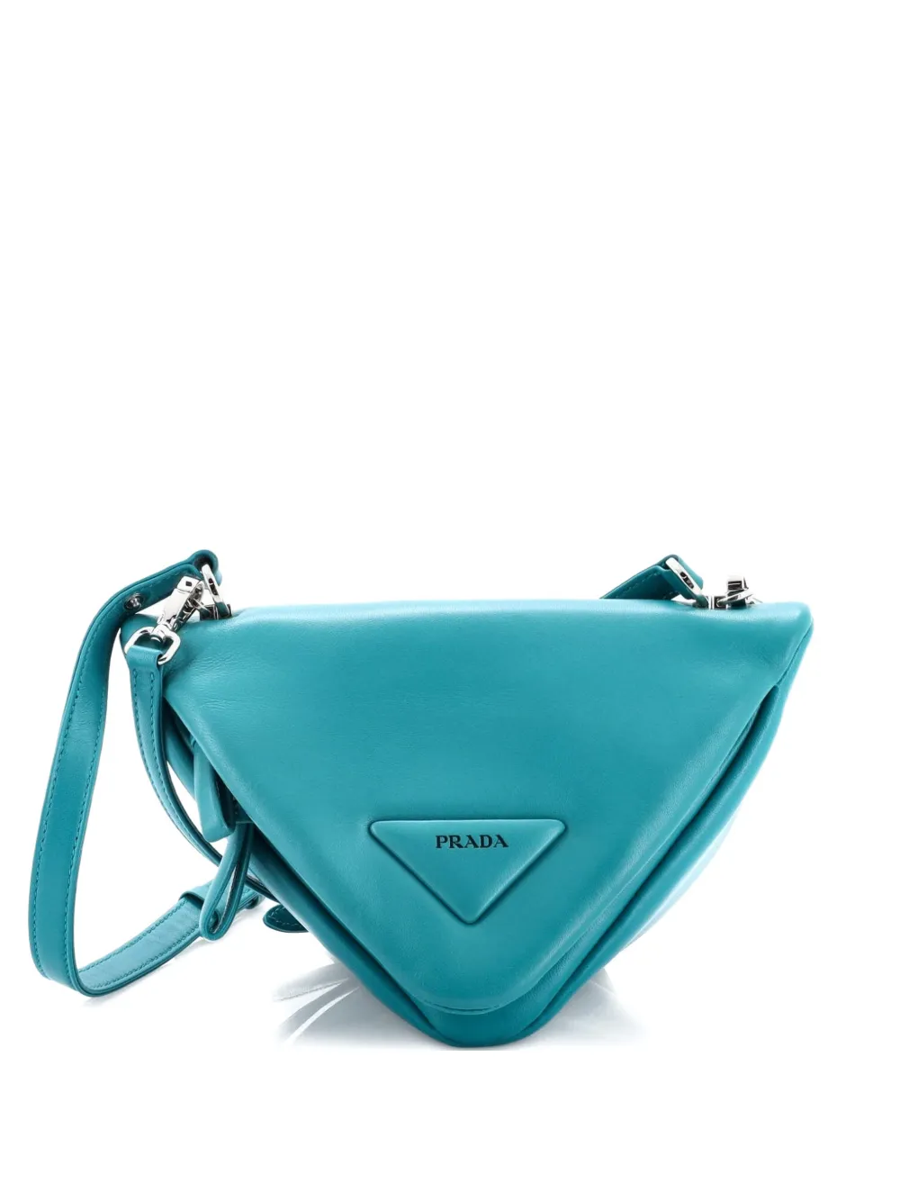 Pre-owned Prada Triangle Convertible Zip Handbag Leather Small Crossbody Bag In Green