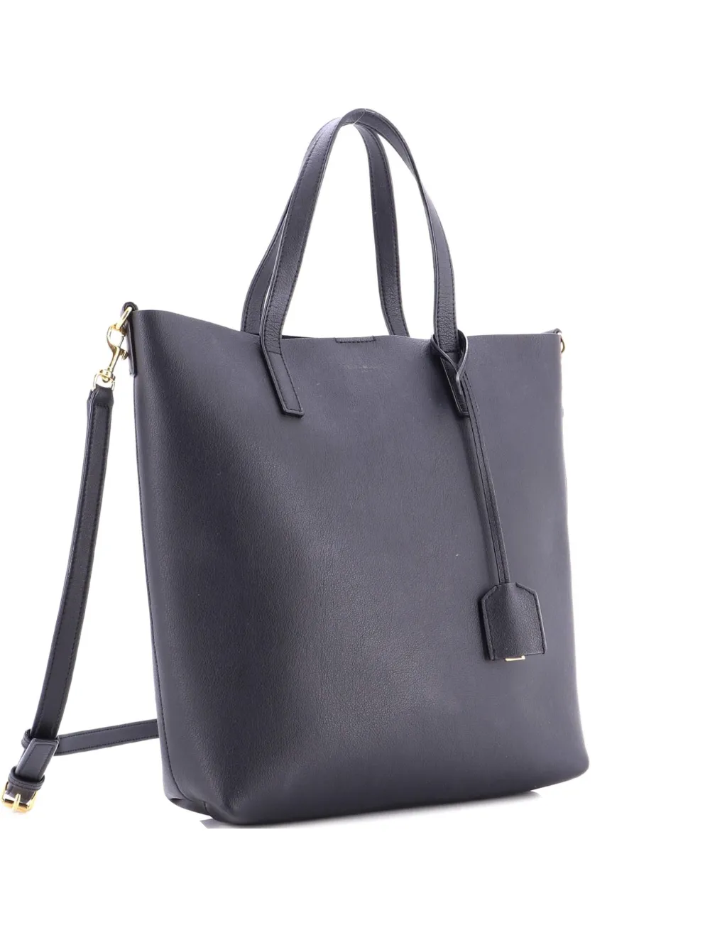 Pre-owned Saint Laurent Shopper Leather Toy Tote Bag In Black