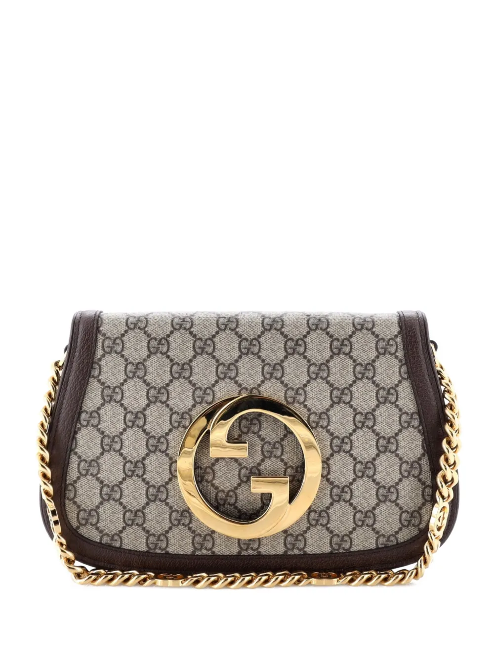 Pre-owned Gucci Blondie Nm Chain Flap Bag Gg Coated Canvas Small Shoulder Bag In Brown