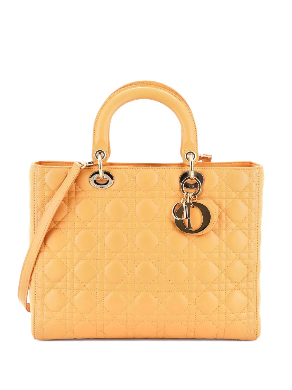 Christian Dior Pre-Owned Lady Dior Bag Cannage Quilt Lambskin Large tote bag - Orange