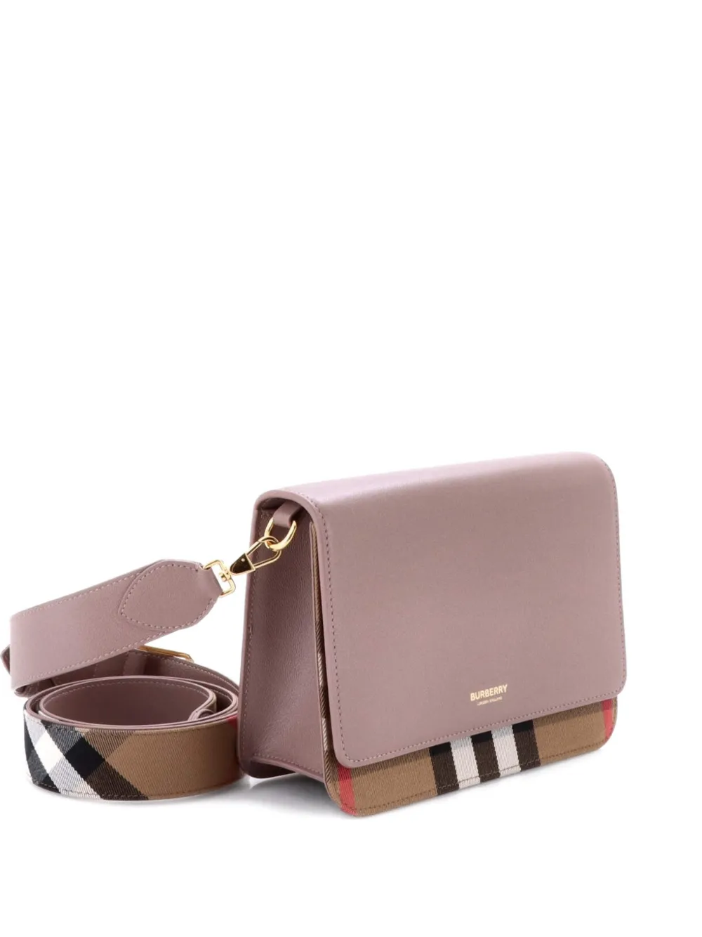 Pre-owned Burberry Mackford Leather And House Check Canvas Small Shoulder Bag In Neutral