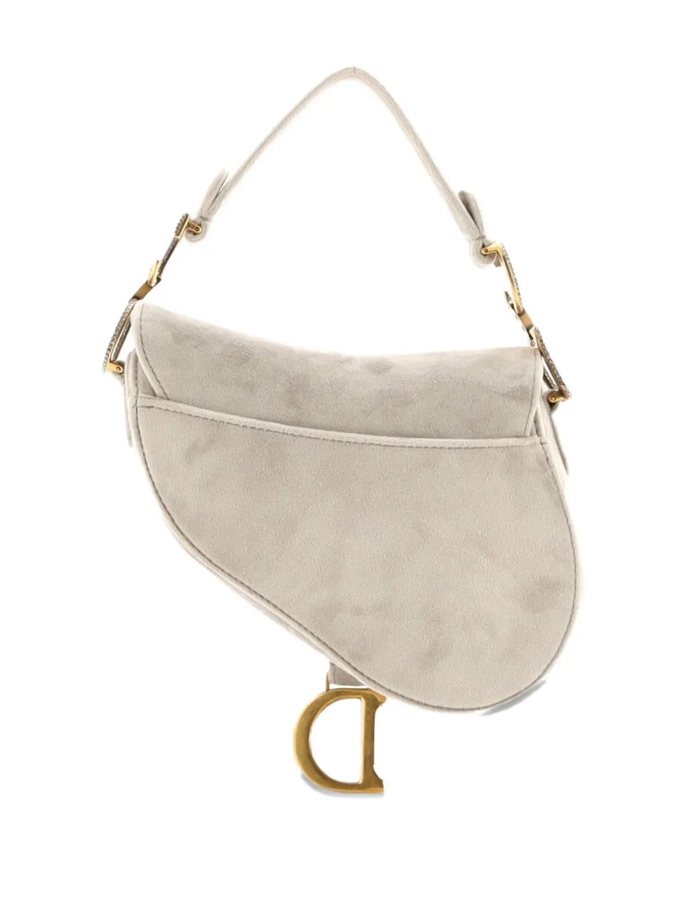 Pre-owned Dior Saddle Handbag Velvet With Crystals Mini Shoulder Bag In Gray