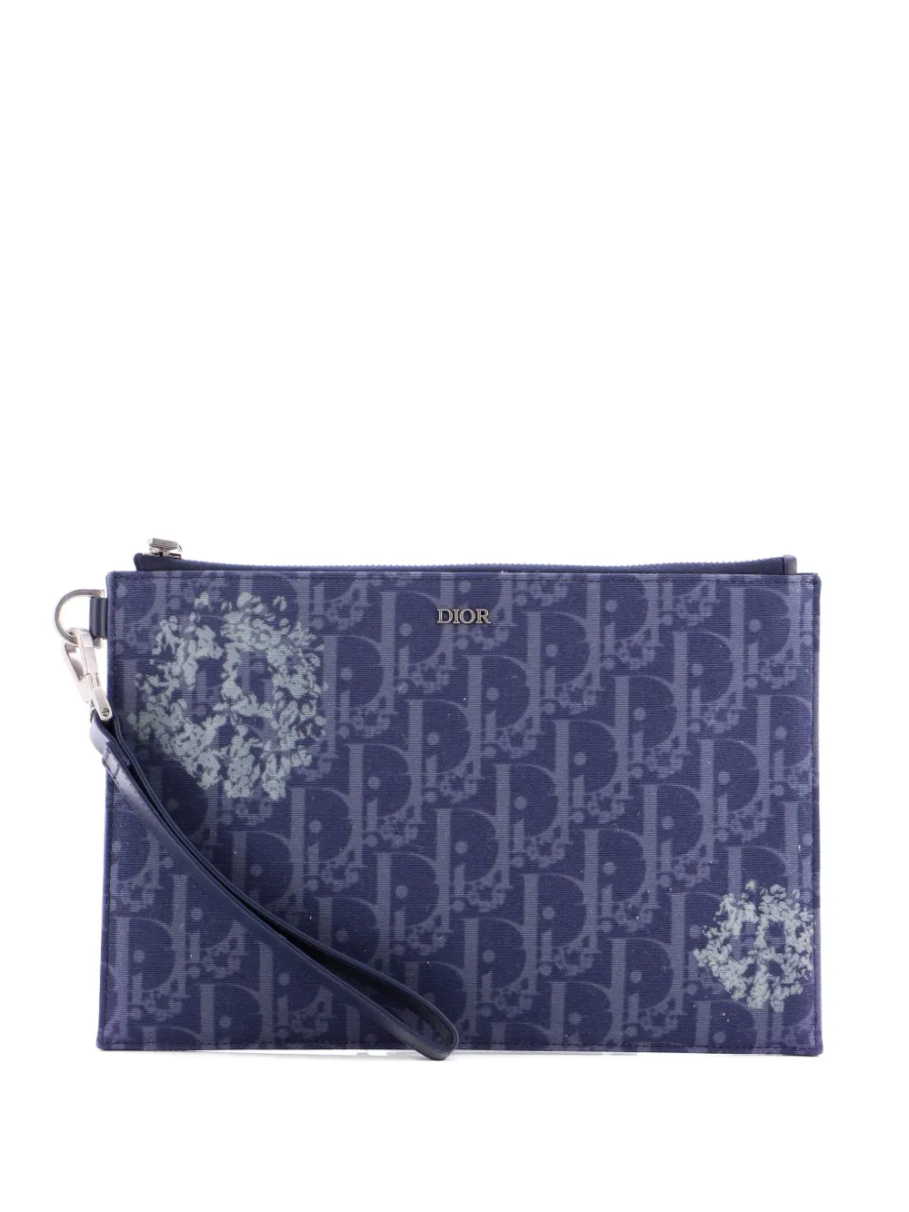 Pre-owned Dior A5 Pouch Printed Oblique Denim Clutch Bag In Blue