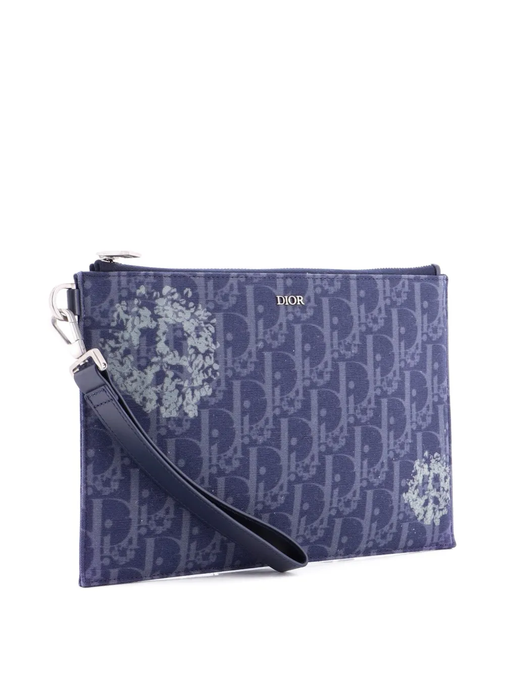 Pre-owned Dior A5 Pouch Printed Oblique Denim Clutch Bag In Blue