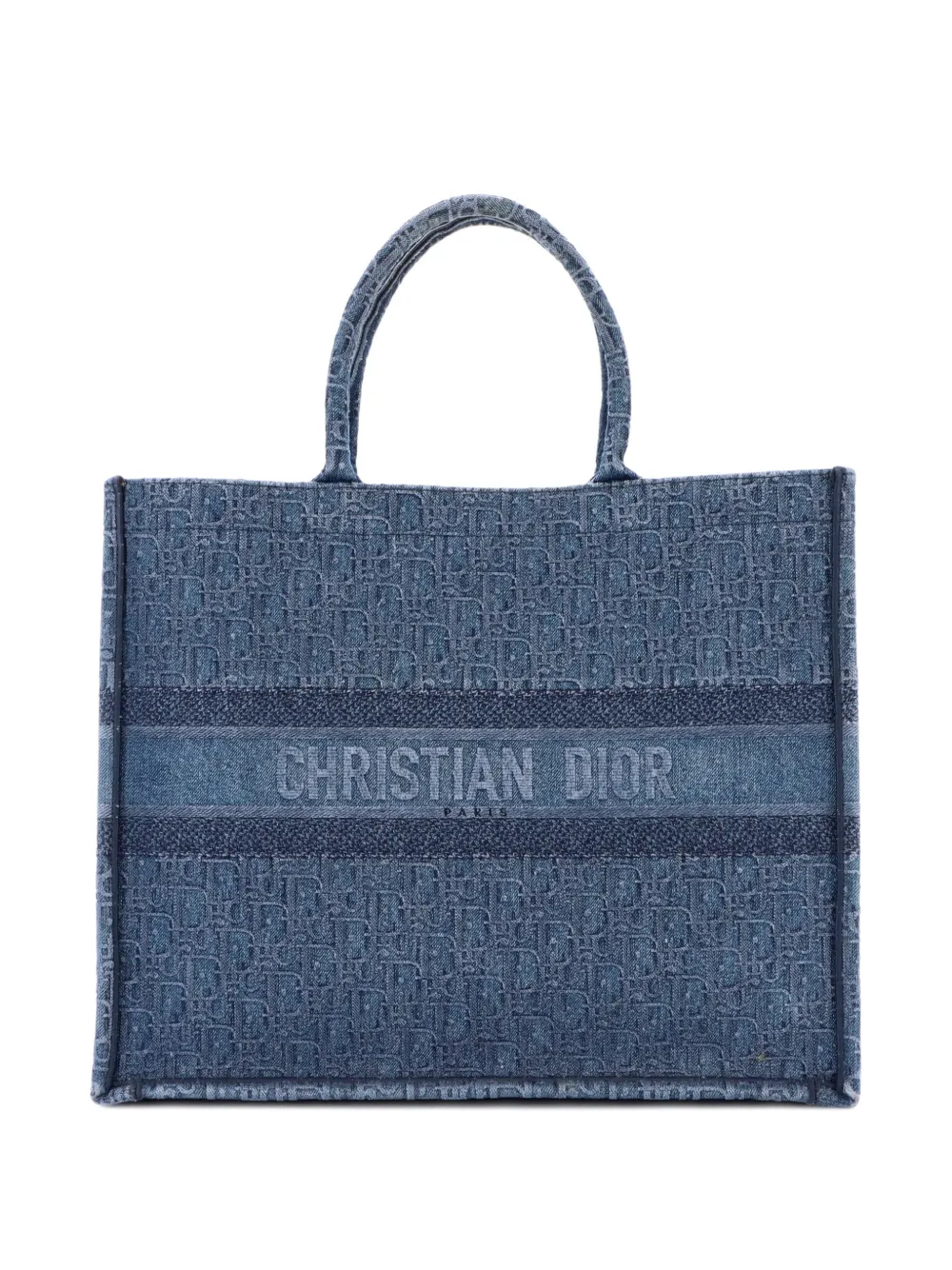 Pre-owned Dior Book Oblique Denim Large Tote Bag In Blue