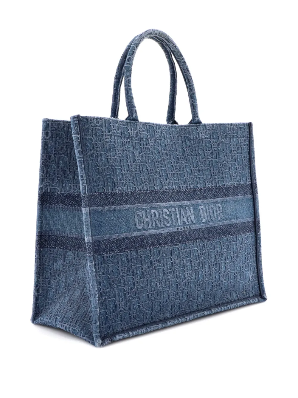 Pre-owned Dior Book Oblique Denim Large Tote Bag In Blue