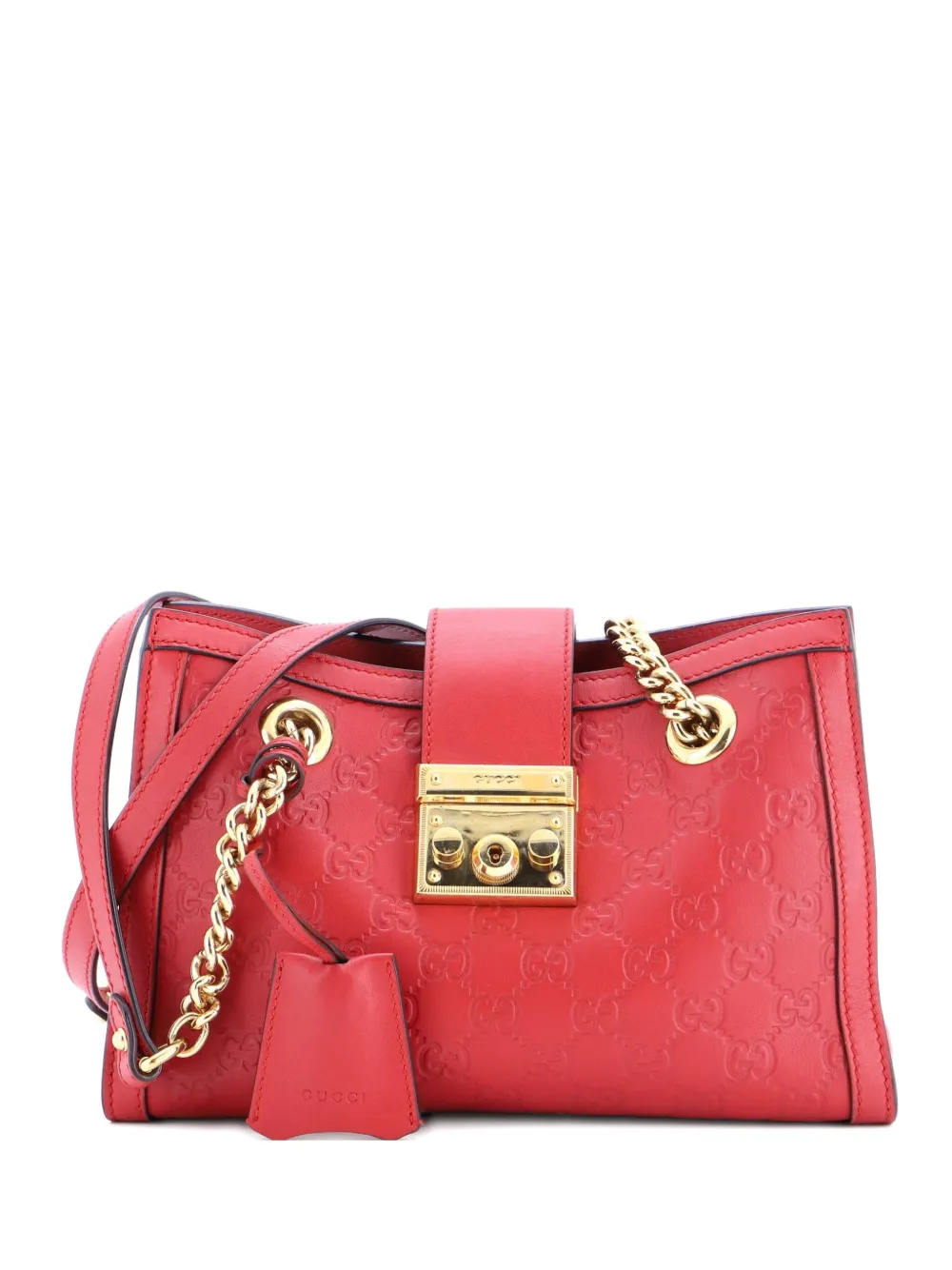 Gucci Pre-Owned Padlock Chain Tote Guccissima Leather Small shoulder bag - Rosso