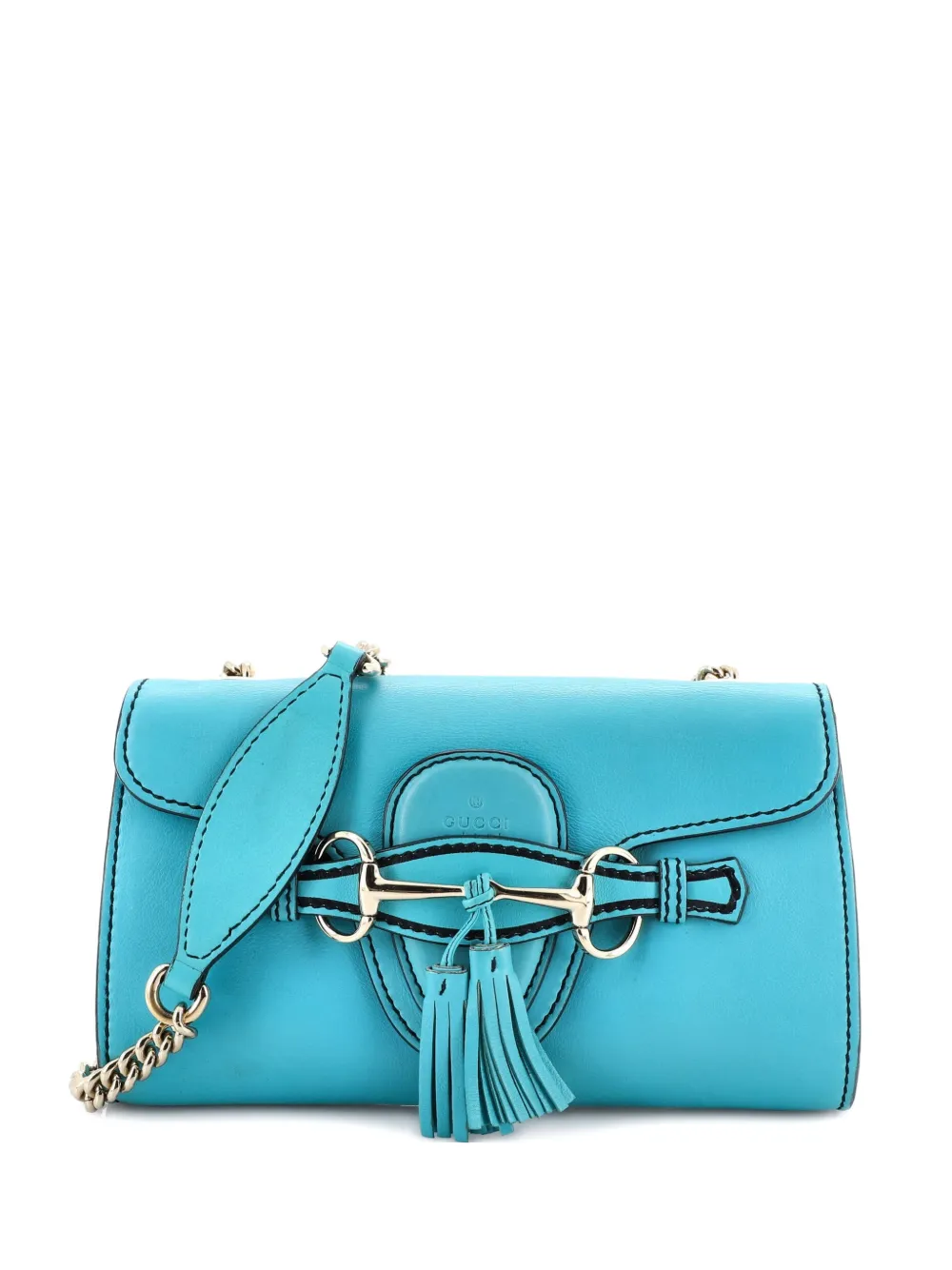 Pre-owned Gucci Emily Chain Flap Bag Leather Small Crossbody Bag In Blue