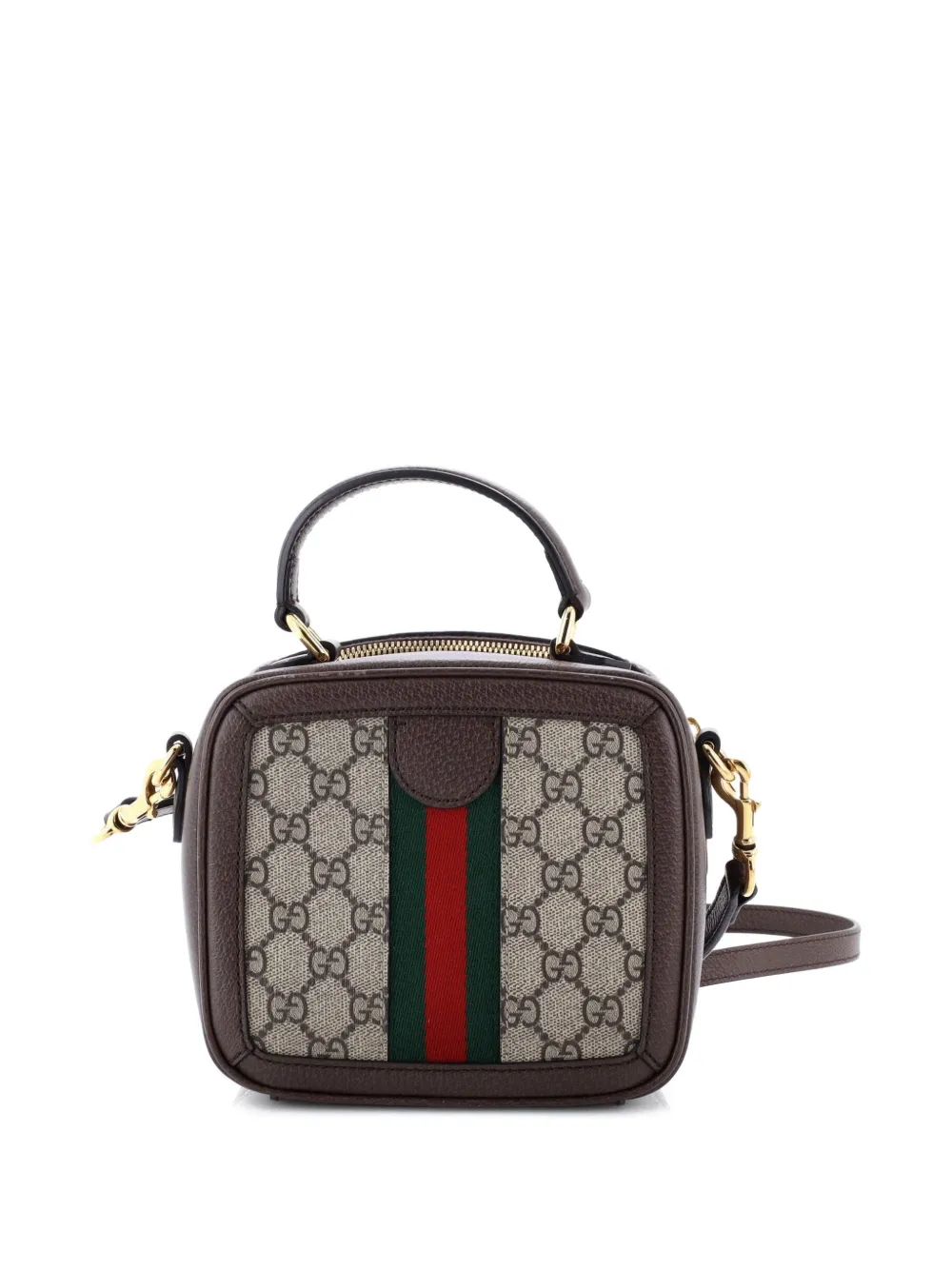 Pre-owned Gucci Ophidia Zip Around Top Handle Bag Gg Coated Canvas With Leather Mini Satchel In Brown