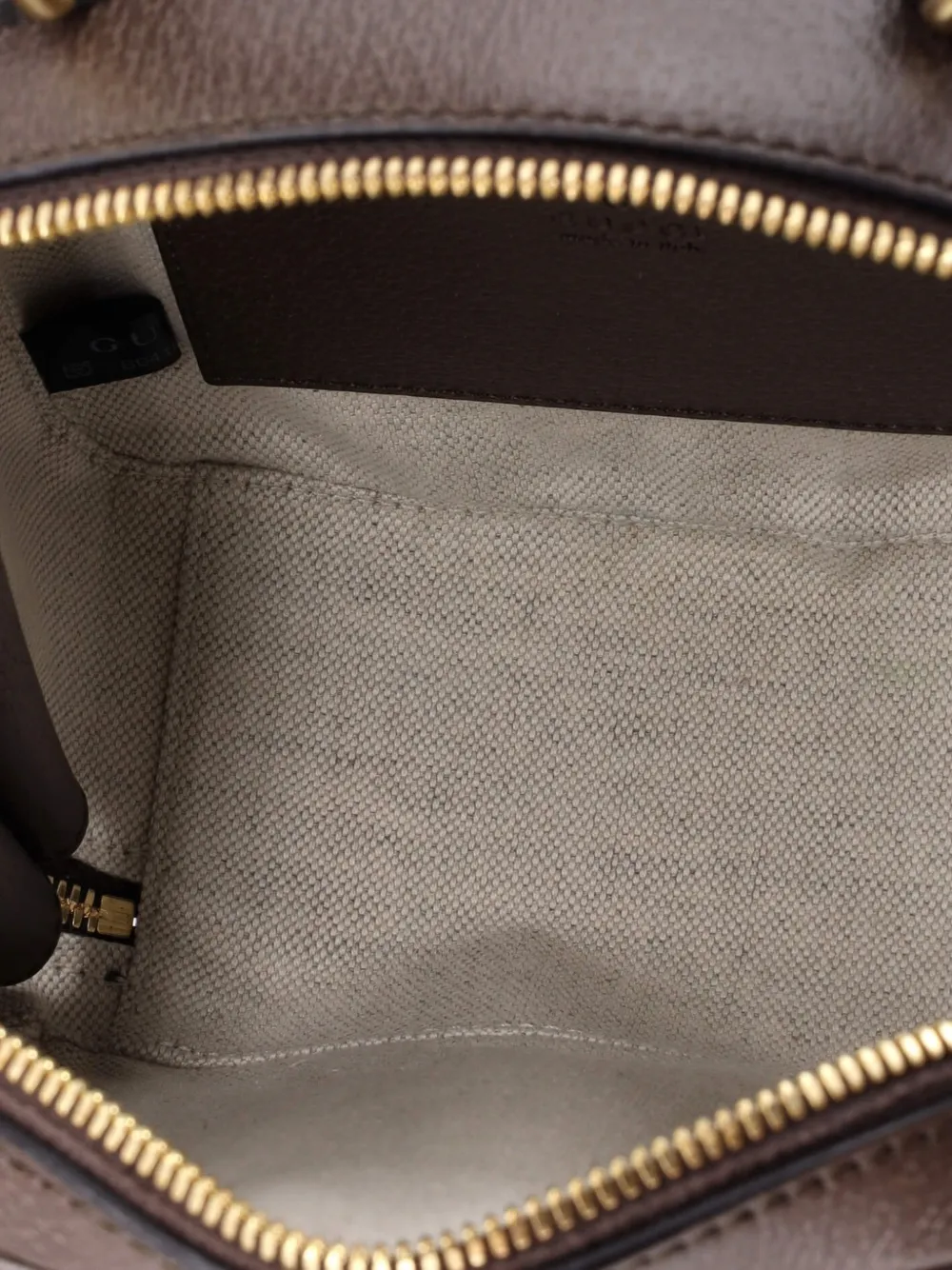 Pre-owned Gucci Ophidia Zip Around Top Handle Bag Gg Coated Canvas With Leather Mini Satchel In Brown