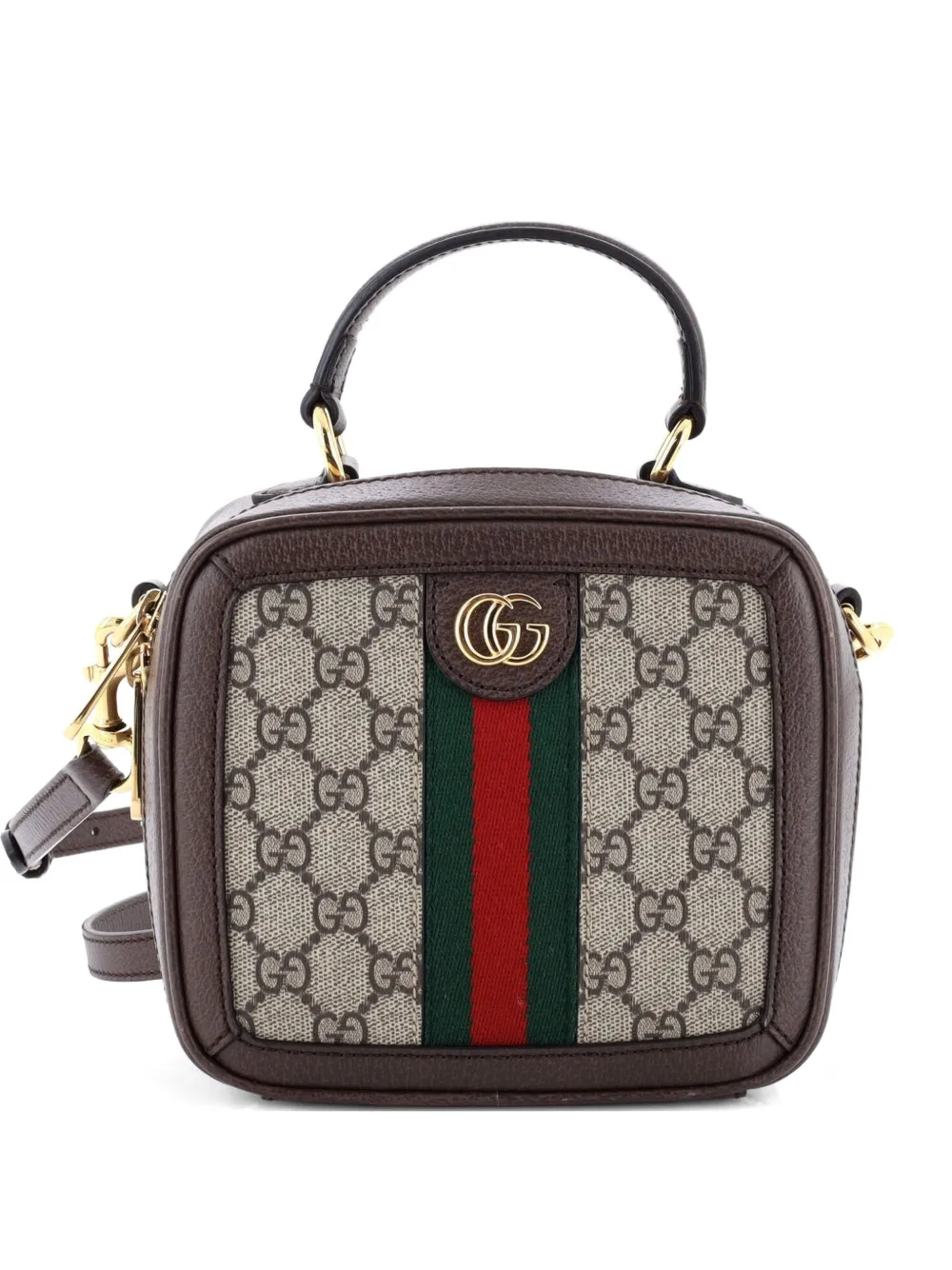 Pre-owned Gucci Ophidia Zip Around Top Handle Bag Gg Coated Canvas With Leather Mini Satchel In Brown