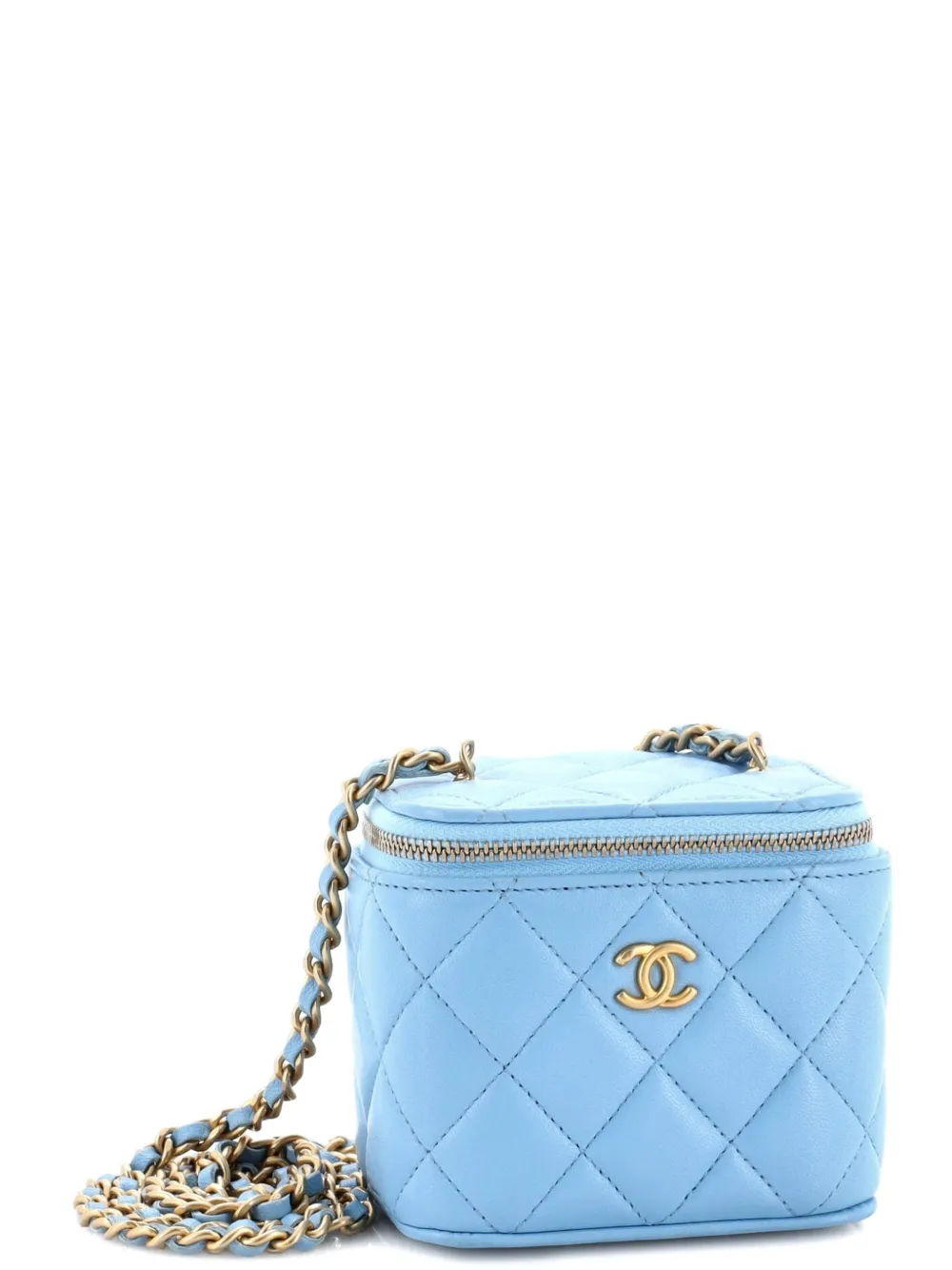 Pre-owned Chanel Pearl Crush Vanity Case With Chain Quilted Lambskin Mini Clutch Bag In Blue