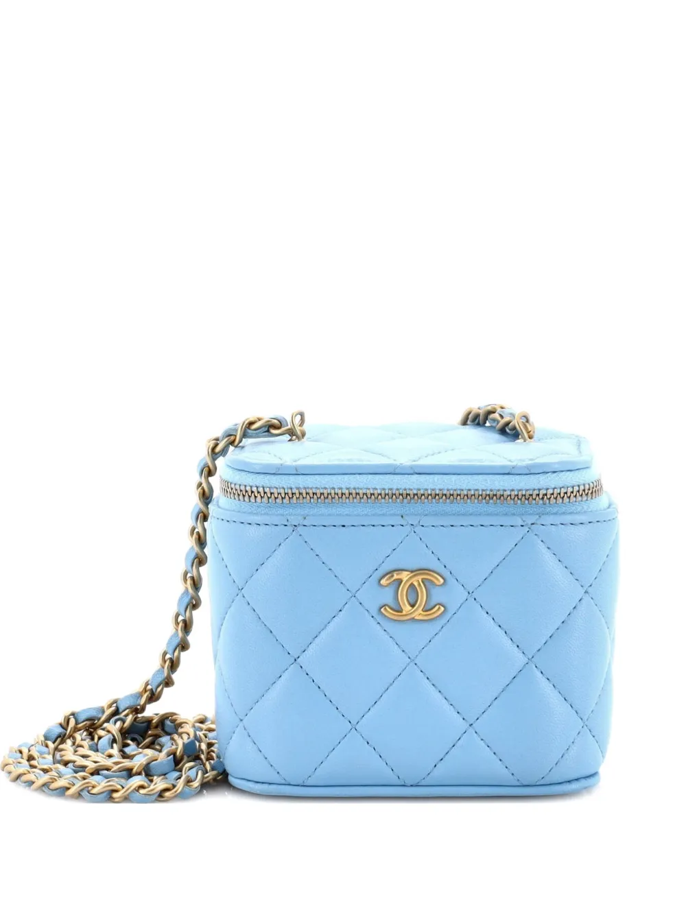 Pre-owned Chanel Pearl Crush Vanity Case With Chain Quilted Lambskin Mini Clutch Bag In Blue